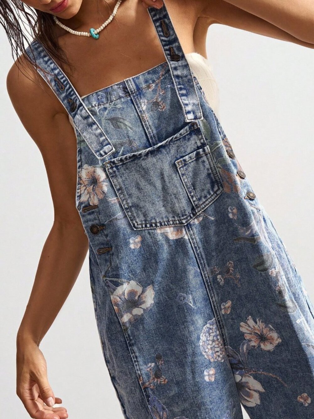 Blue Casual Women's Loose Fit Bib Pants - Picture 3 of 8